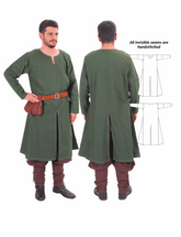 ARVID Green Cotton Tunic - Medieval Viking Long Sleeve Handstitched Tunic